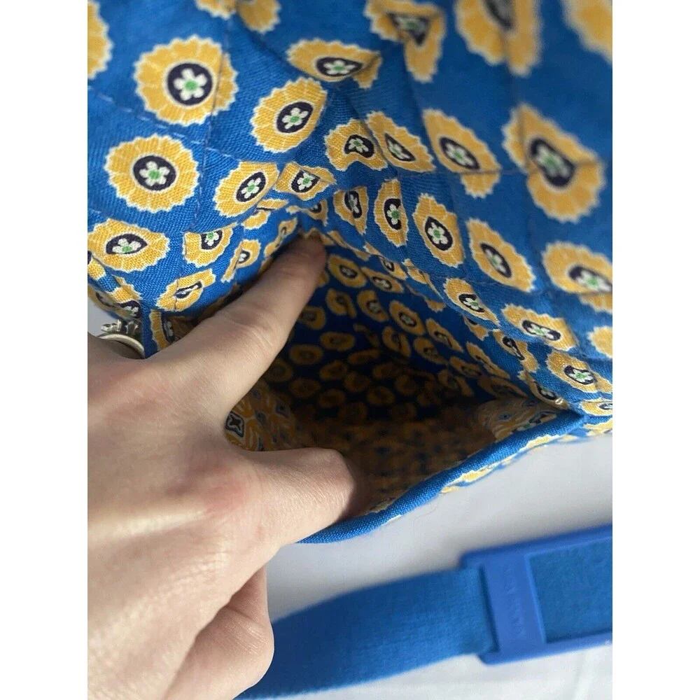 Vera Bradley Riviera Blue Yellow Floral Large Messenger Laptop Crossbody Bag